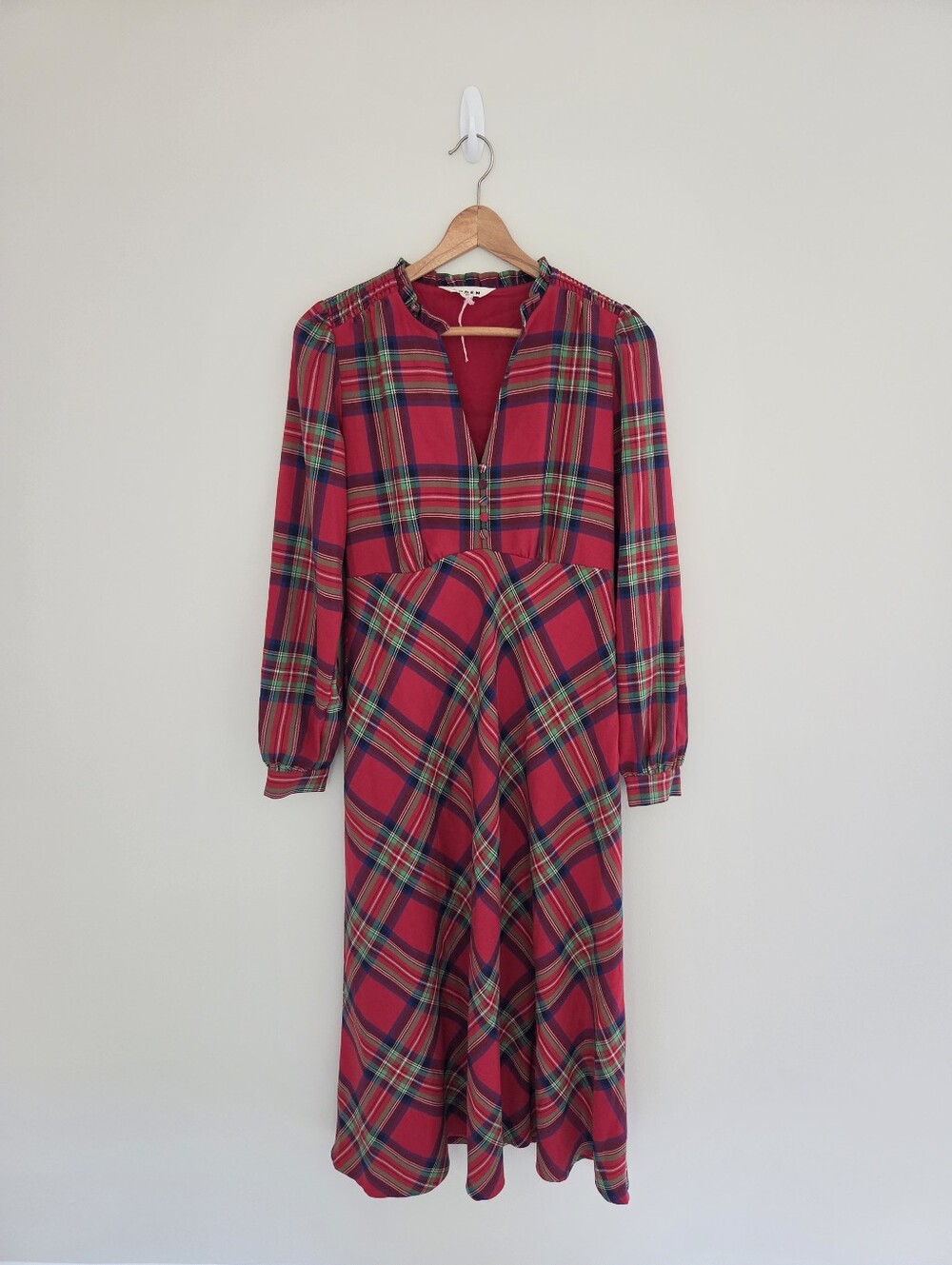 Boden Cassie Checked Midi Tea Dress Red Plaid Tartan Holiday Women's 8 NWOT